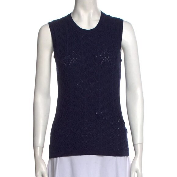 New Carolina Herrera Cashmere/Silk/Wool Crewneck Sleeveless Knitted Vest Sweater - Picture 3 of 11